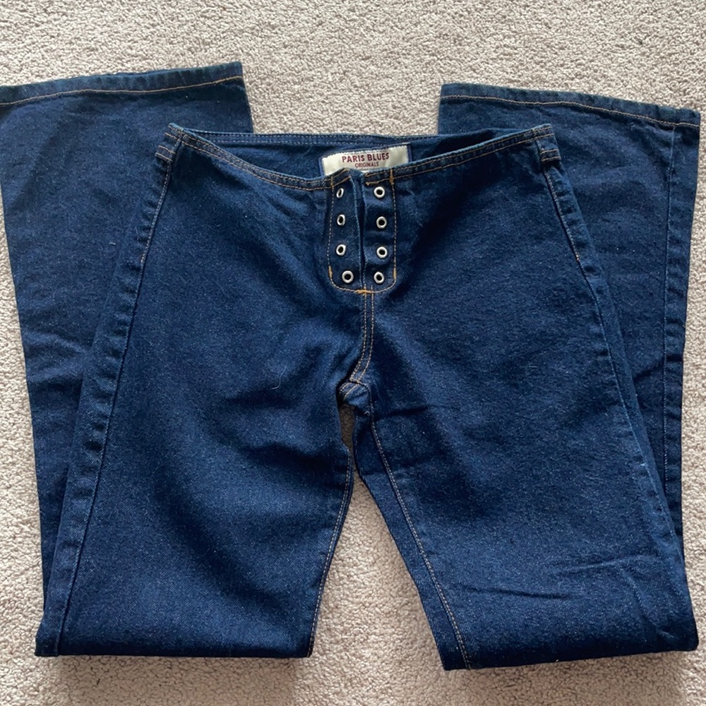 Y2K Paris Blues Vintage Low Rise- Bell Bottom Dark Wash Denim Jeans 100% Cotton